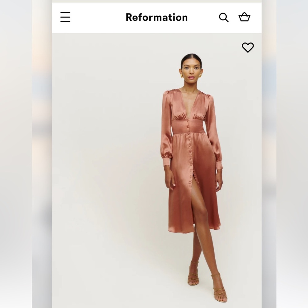 Reformation silk Nicola dress, size 6, praline
